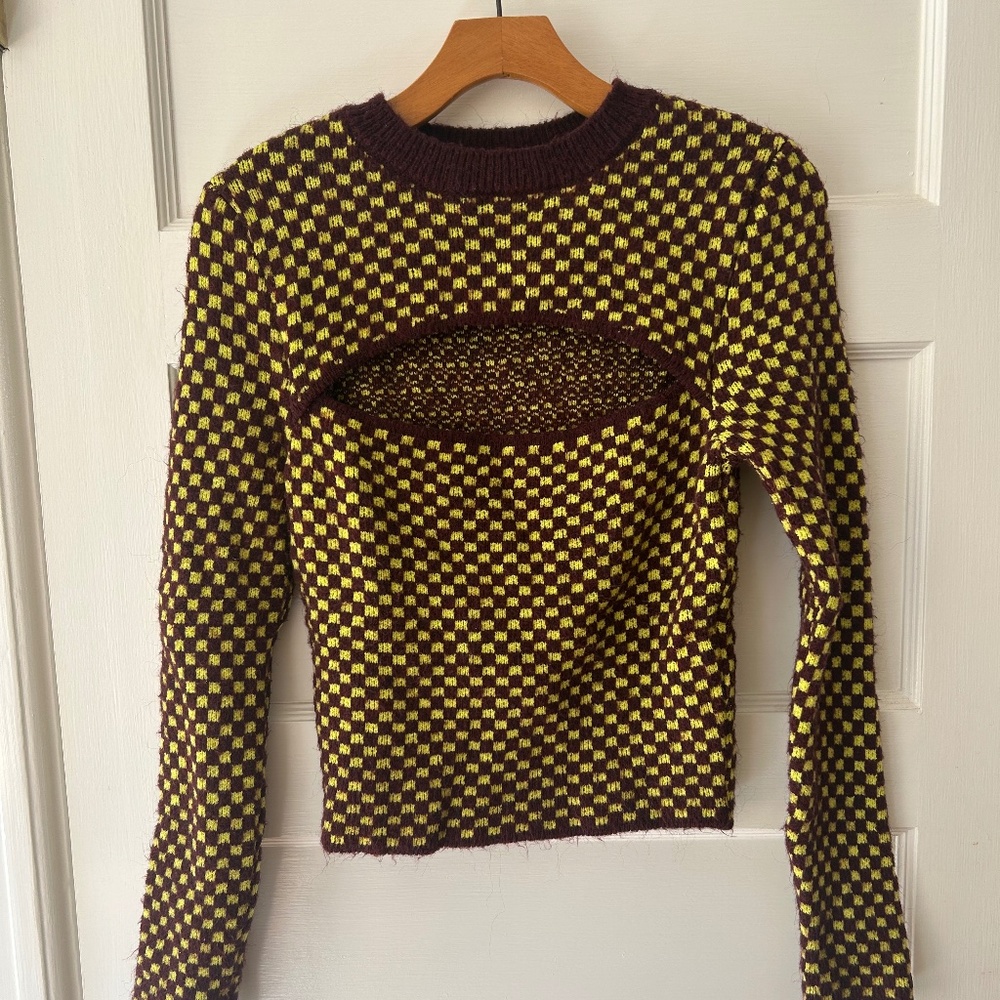 Zara Green and Purple Checkered Sweater